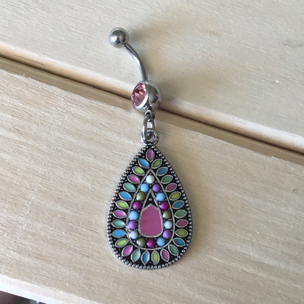 Boho Pink Teardrop Belly Button Ring